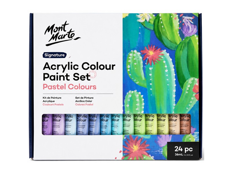 סט צבעי אקריליק Mont Marte Signature – גווני פסטל | 24 יחידות × 36 מ״ל