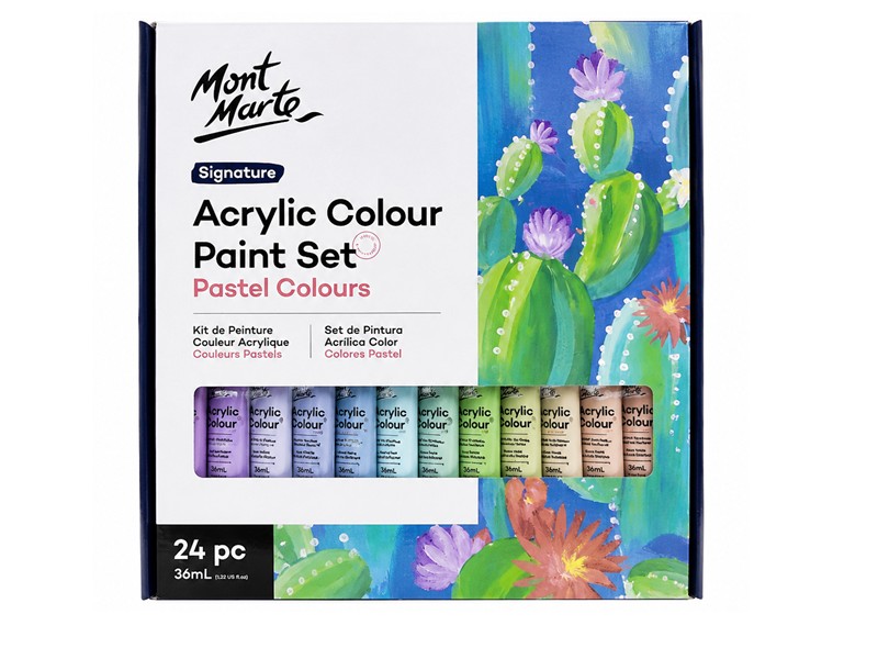 סט צבעי אקריליק Mont Marte Signature – גווני פסטל | 24 יחידות × 36 מ״ל