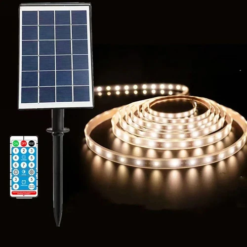 פס לד סולארי 10 מטר לבן חם עם שלט וחיבור USB