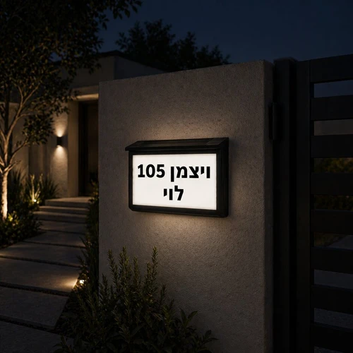 שלט כניסה מואר סולארי עם אותיות ומספרים לבית או לבניין