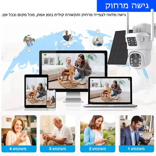 מצלמת אבטחה סולארית 4G עם עדשה כפולה - 8MP
