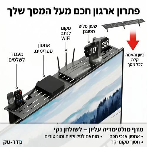 מדף ארגונית חכם מעל מסך טלוויזיה ומחשב | 90 ס
