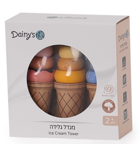 מגדל שלושה גבעי גלידה צבעוני מעץ 