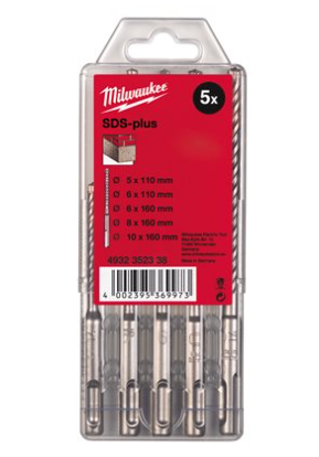 סט מקדחי מילווקי SDS Plus Milwaukee M2 דו חותך 5 יחידות לבטון 5 עד 10 מ״מ דגם 4932352338