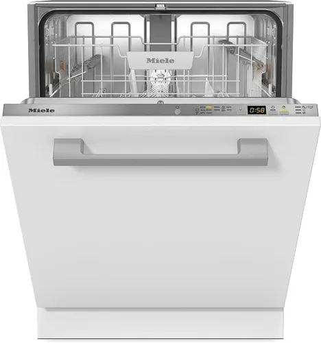 מדיח כלים רחב אינטגרלי מלא Miele דגם G5150SCVI נסתר לחלוטין בתוך ארונות המטבח.