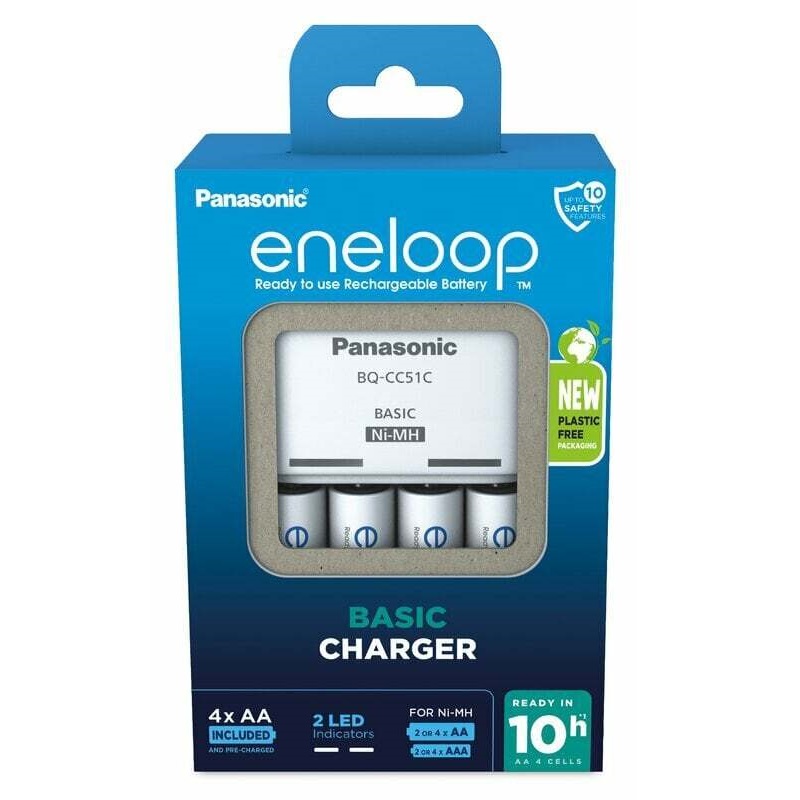 מטען Panasonic ו-4 סוללות נטענות Eneloop AA 2000mAh