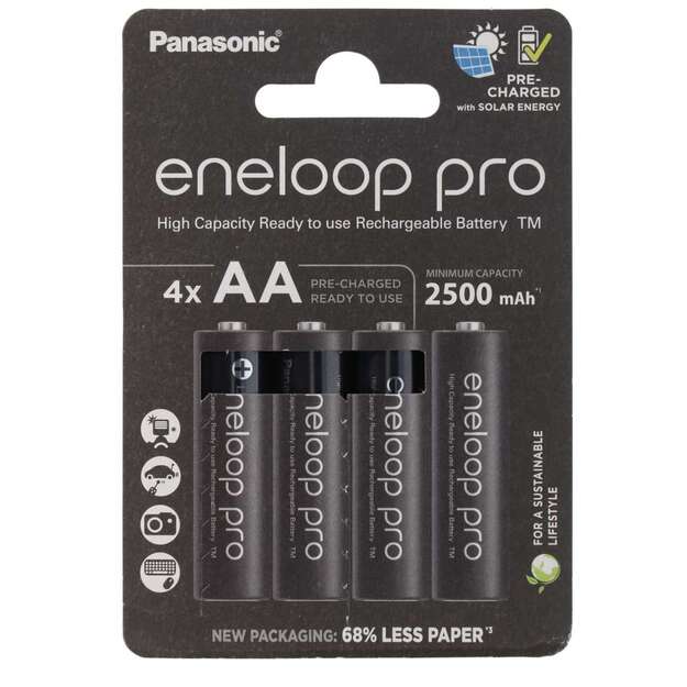 4 סוללות AA נטענות Panasonic eneloop Pro 2500mAh