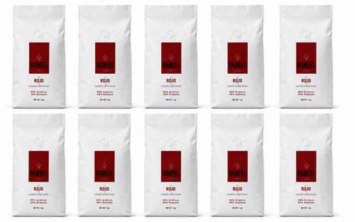 מארז 10 ק״ג פולי קפה Rojo – תערובת 60% ערביקה | Daneel Coffee