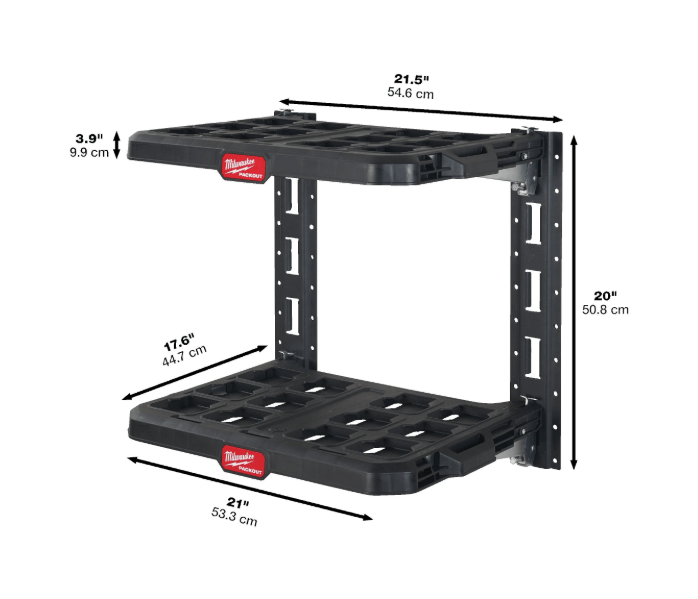 ערכת מדפים Milwaukee PACKOUT Racking System לאחסון מודולרי לקיר לרכב ולסדנה דגם 4932472127