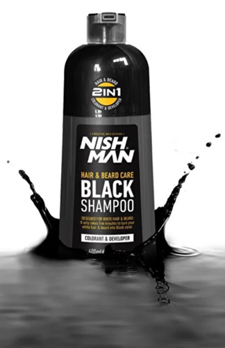 שמפו צבע שחור לשיער ולזקן NISHMAN Hair & Beard Care Black Shampoo 400ml