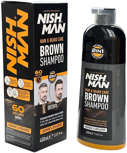 שמפו צבע חום לשיער ולזקן NISHMAN Hair & Beard Care Brown Shampoo 400ml