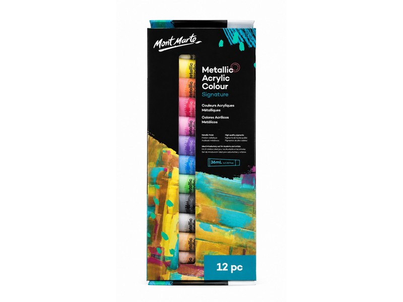 סט צבעי אקריליק מטאליים Mont Marte Signature – 12 יחידות × 36 מ״ל