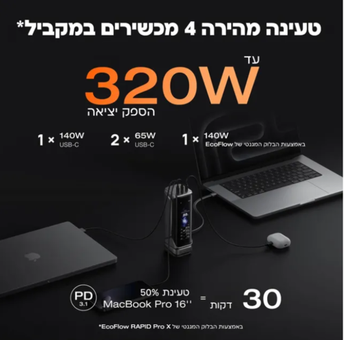 סוללת גיבוי חכמה 27000MAH EcoFlow RAPID PRO X
