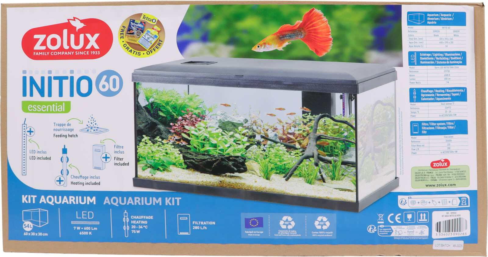 זולוקס אקווריום אינטיו 60 לבן/שחור  דגם KIT AQUA INITIO 60 BLACK 