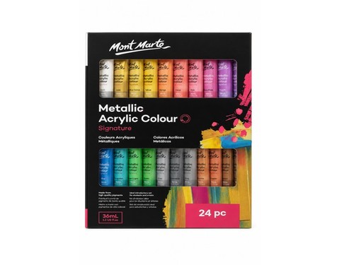 סט צבעי אקריליק מטאליים Mont Marte Signature – 24 יחידות × 36 מ״ל