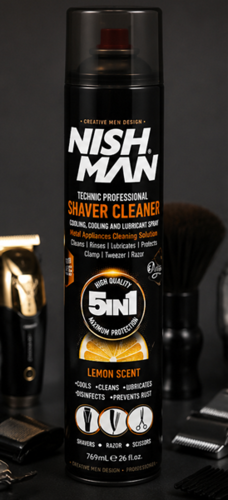 ספריי ניקוי וחיטוי למכונות גילוח ותספורת NISHMAN SHAVER CLEANER 5IN1 Lemon Scent 769ml