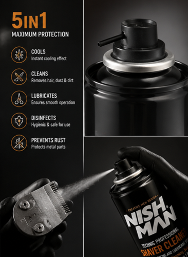 ספריי ניקוי וחיטוי למכונות גילוח ותספורת NISHMAN SHAVER CLEANER 5IN1 Lemon Scent 769ml