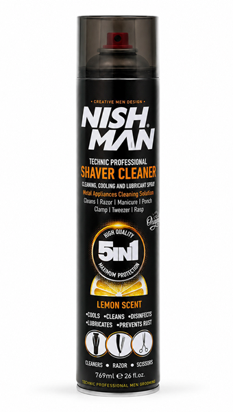 ספריי ניקוי וחיטוי למכונות גילוח ותספורת NISHMAN SHAVER CLEANER 5IN1 Lemon Scent 769ml