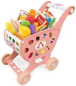 עגלת קניות לילדים עם ערכת 18 מצרכי מזון למשחקי דמיון - ורוד