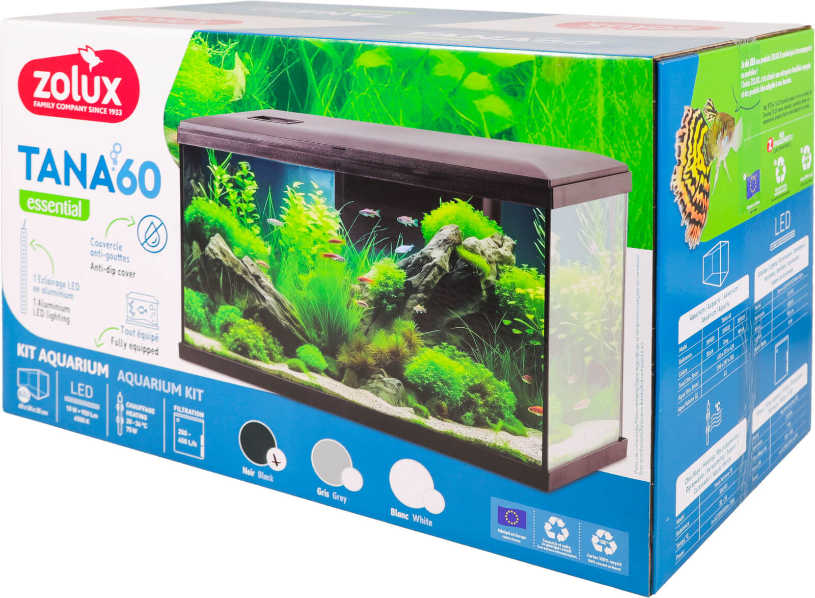 זולוקס אקווריום טאנה 60 לבן/שחור/אפור  דגם TANA AQUA KIT 60 