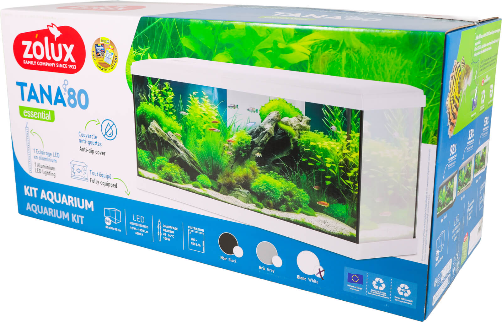 זולוקס אקווריום טאנה 80 לבן/שחור/אפור  דגם AQUA KIT TANA 80 