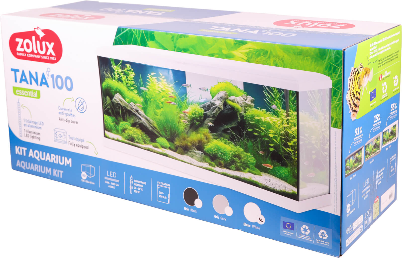 זולוקס אקווריום טאנה 100 לבן/שחור/אפור  דגם AQUA KIT TANA 100 