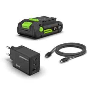 קיט סוללה 24V 2Ah עם מטען USB-C 65W - עוצמה, טעינה מהירה וגמישות מלאה בכל מקום Greenworks K2S2BEAA1