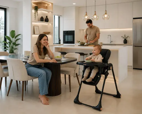 כסא אוכל עולה יורד מתקפל עם ריפוד דמוי עור מפואר לומינה Lumina - שחור/זהב Black Gold