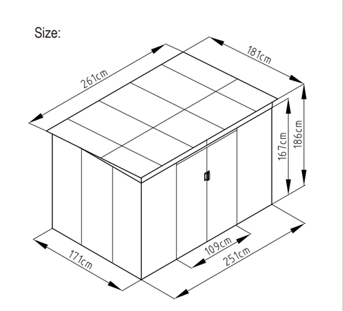 מחסן מתכת סקיילייט דגם Sky C מידה 2.61X1.81 Garden Top