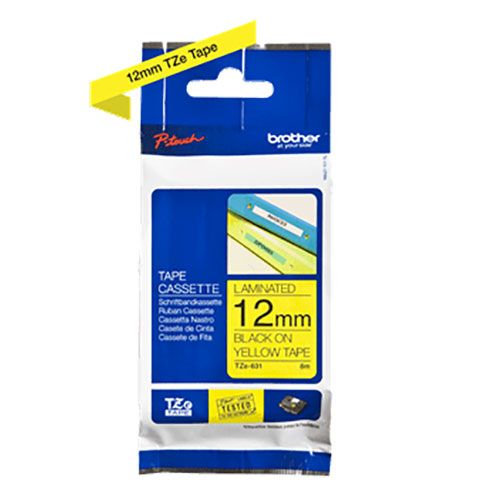 סרט כיתוב שחור על צהוב למדפסת BROTHER TZE631 12MM