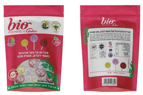 סוכריות על מקל אורגניות בטעמי דובדבן, אבטיח ומנגו bio