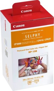 ערכת 2 מחסניות דיו צבעוני + 108 ניירות הדפסה Canon RP-108 