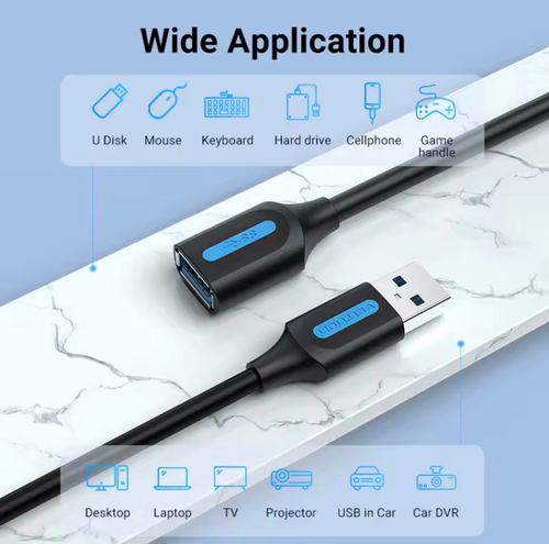 כבל מאריך USB 2.0 זכר / נקבה 3 מטר Vention | Extension Cable