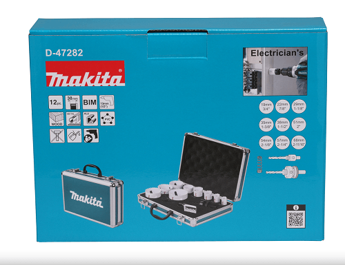 סט כוסות קידוח לחשמלאים Makita D-47282 כולל 12 חלקים קטרים 19 עד 68 מ״מ