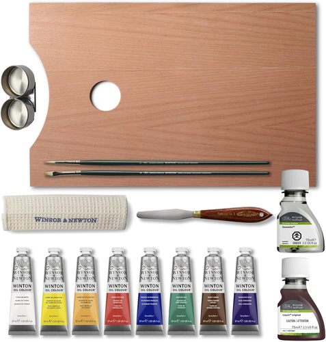 מזוודת עץ של צבעי שמן ואביזרים WINTON WOODEN PAINT SET