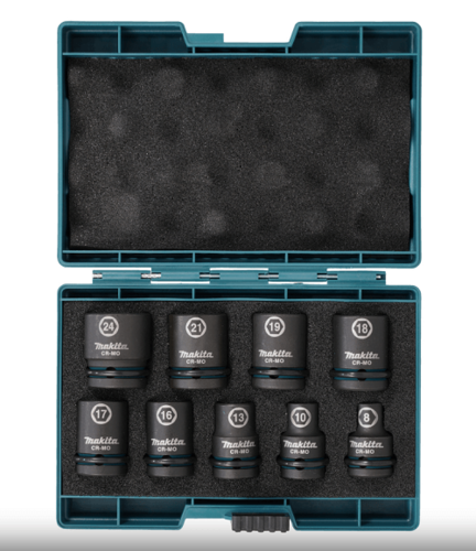 סט בוקסות אימפקט Makita E-16564 כולל 9 יחידות דרייב 1/2 אינץ מידות 8 עד 24 מ״מ