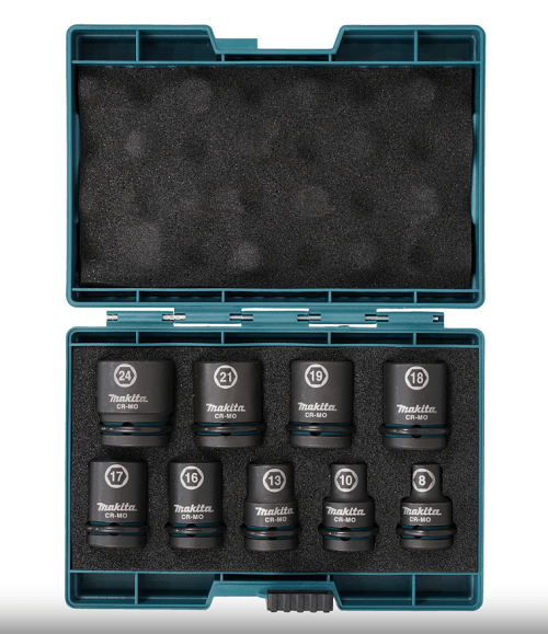 סט בוקסות אימפקט Makita E-16564 כולל 9 יחידות דרייב 1/2 אינץ מידות 8 עד 24 מ״מ