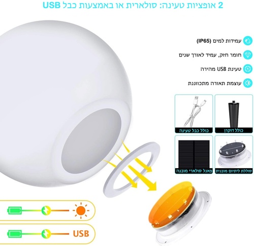 גוף תאורה סולארי דמוי כדור קוטר 20 ס