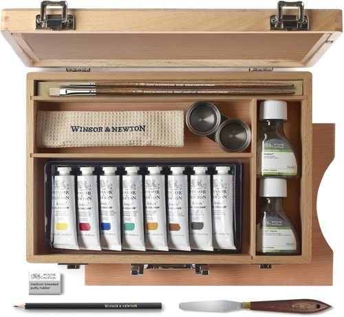 מזוודת עץ של צבעי שמן ואביזרים ARTISTS OIL SET