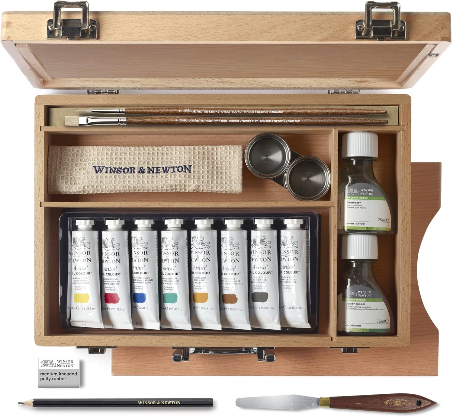 מזוודת עץ של צבעי שמן ואביזרים ARTISTS OIL SET