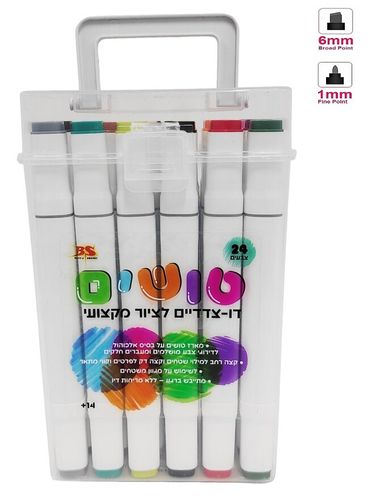 מארז 24 טושים אקרילים דו-צדדים (צד עדין / צד רחב) לשימוש על מגוון משטחים