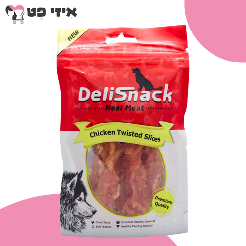 חטיף דליסנק רצועות עוף לכלב 80 גרם DeliSnack