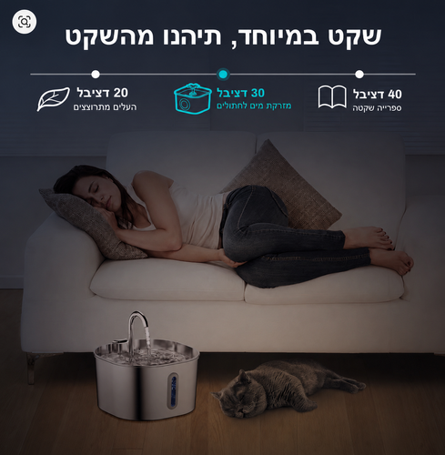 12 פילטרים למזרקת מים לחתולים נירוסטה פליקס שקטה במיוחד 2.2 ליטר 