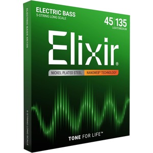 סט 5 מיתרים לבס ELIXIR 14782 NANO STAINLESS STEEL 45-135