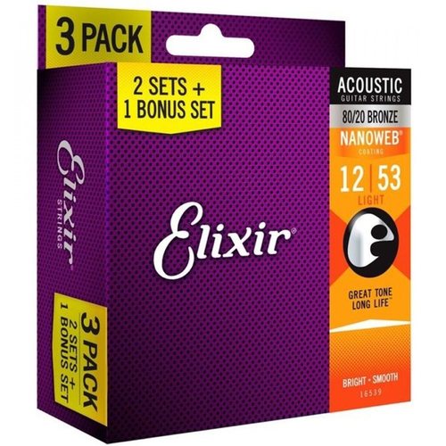 מארז 3 סטים 11052 לאקוסטית ELIXIR NANOWEB 16539 12-53