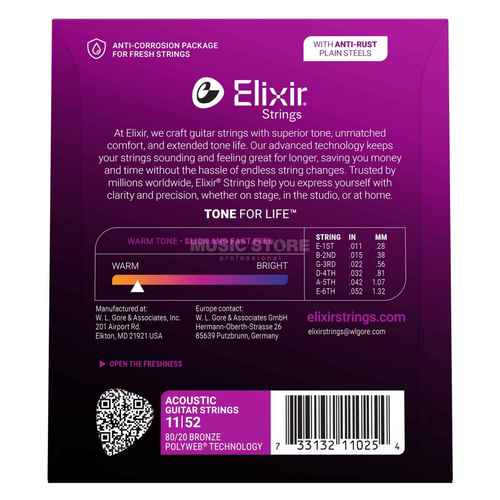 סט מיתרים לאקוסטית ELIXIR POLYWEB 11-52 11025