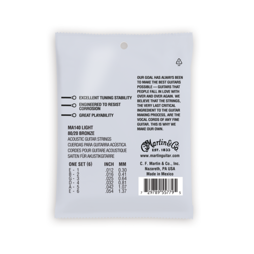 סט מיתרים 0.12 לגיטרה אקוסטית MARTIN AUTHENTIC SP MA140