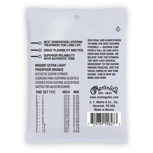 סט 12 מיתרים 0.10 לאקוסטית MARTIN MA500T AUTHENTIC SP