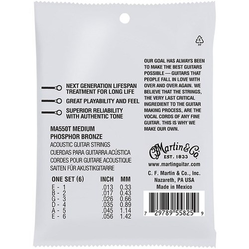 סט מיתרים 0.13 לאקוסטית Martin MA550T Lifespan Treated Phosphor Bronze