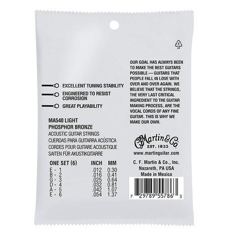 סט מיתרים 0.12 לאקוסטית MARTIN SP  Phosphor Bronze AUTHENTIC  MA540
